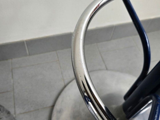 Image 1 of PAIRE DE TABOURETS DE BAR VINTAGE 1970 SIMILI-CUIR BLEU & ALUMINIUM DLG KNOLL