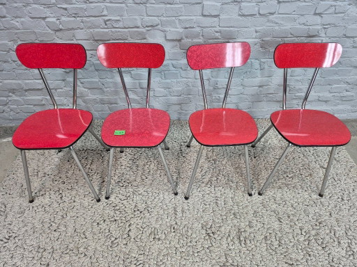 Set di 4 Sedie da Cucina di Design Vintage di Brabantia, Formica Striata Rossa, Paesi Bassi, anni '60 – eetkamerstoelen