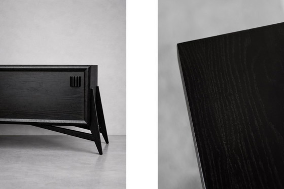 Image 1 of Vintage Mid-Century Scandinavian Modern Dark Oak Sideboard with Wooden Handles, 1960s