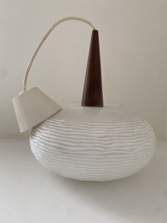 Vintage Louis Kalff "Edam" Hanglamp By Philips - Jaren '60 – Hanglampen, Glass, Wood (photo 5 of 9)