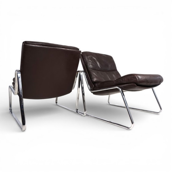 Image 1 of Set di 2 poltrone Drabert in pelle marrone di Gerd Lange, 1970
