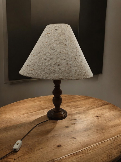Teak wood table lamp fabric shade mid-century Denmark Vintage