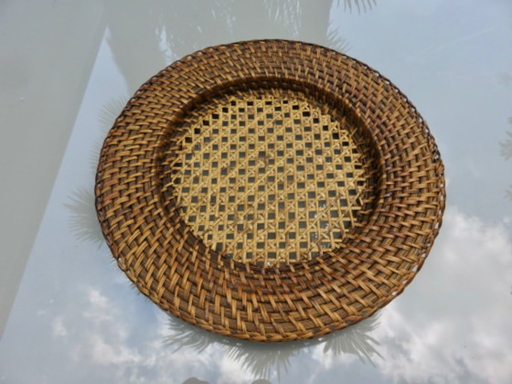 Image 1 of Set of 6 rattan and wicker platters, France, 1970