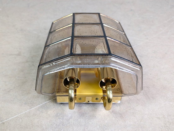 Image 1 of 2x Glashütte Limburg lampada da parete Brutalista lampada doppia in vetro