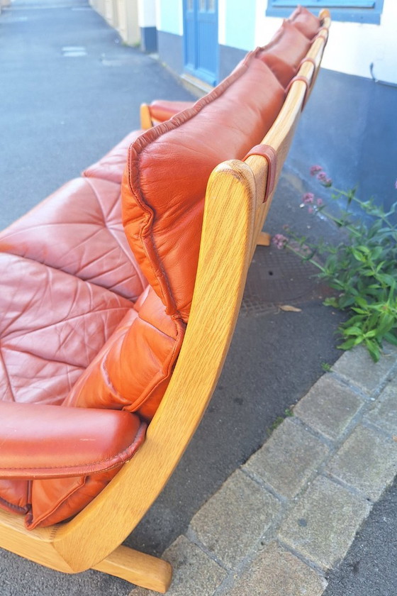 Image 1 of Banquette scandinave en bois et cuir par Soda Galvano pour Liebe Mobel