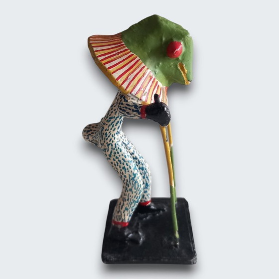 Image 1 of Ensemble de cinq statues figuratives africaines en métal peint à la main – têtes d'animaux – Afrique