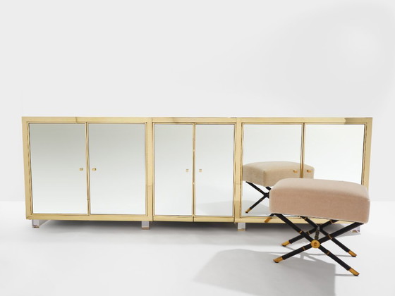 Image 1 of Michel Pigneres brass mirrored lucite feet sideboard 1970s