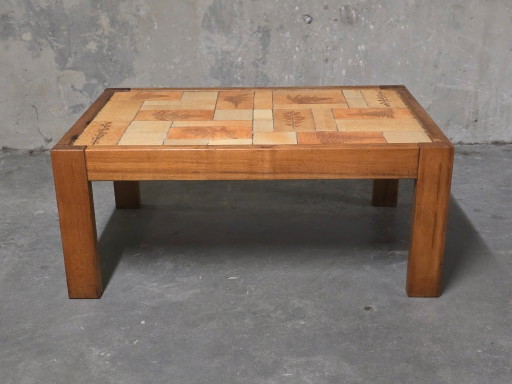 Raymonde Leduc - Table basse en bois et céramique, Vallauris, années 1960