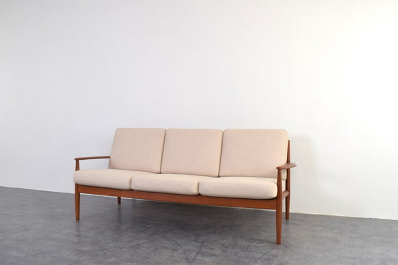 Image 1 of Deense teakhouten en wollen sofa uit het midden van de 20e eeuw, ontworpen door Grete Jalk voor France & Søn, jaren 60.