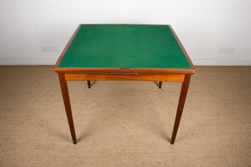 Danish Teak and Felt Table, Extendable and Reversible, for Meals or Games by Carlo Jensen for Hundevad & Co 1958.