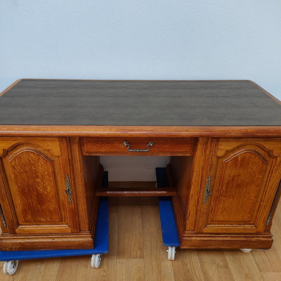 Image 1 of Escritorio de banquero antiguo de roble, escritorio de madera, oficina