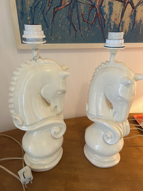 Image 1 of Set of table lamps, earthenware, horse head