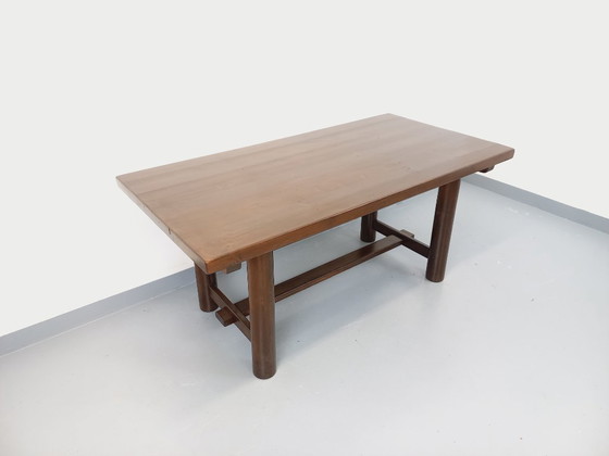 Image 1 of Brutalist rectangular dining table by Georges Robert in dark pine wood from the 1950s/60s