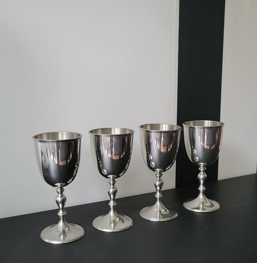 4 Vintage Handmade Royal Selangor Pewter Chalices