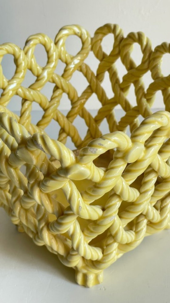 Image 1 of Vintage Woven Earthenware Plant Pot