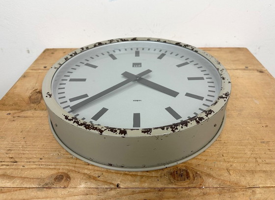 Image 1 of Grey Industrial Station Wall Clock from Nedklok, 1960