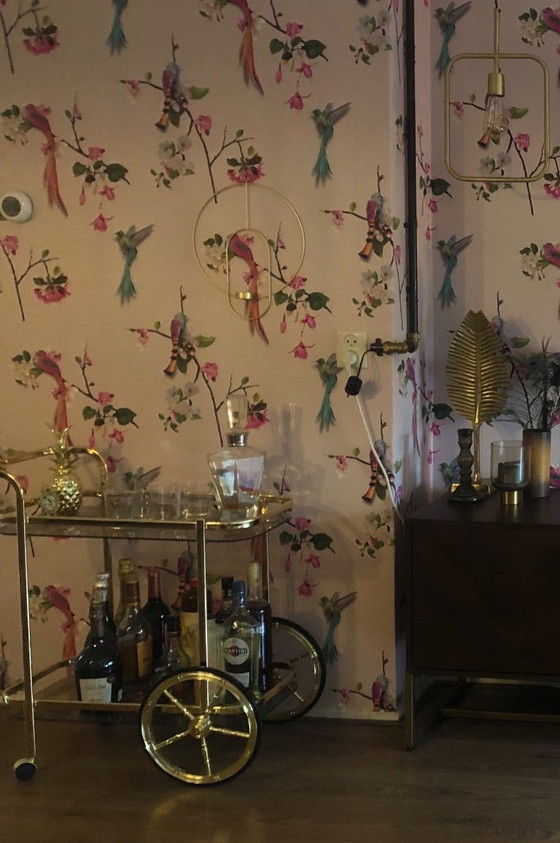 Image 1 of Chariot de service vintage du milieu du siècle avec verre fumé