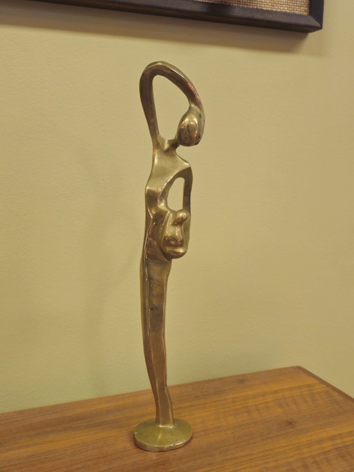 Abstract Messing Beeld Moeder Vrouw En Kind Vintage – decoratieve objecten, Brass