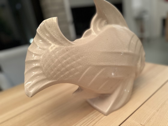 Image 1 of Le Jean, grande statua di pesce in stile Art Déco screpolato