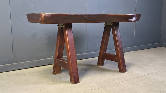 Image 1 of Solid wood brutalist dining table by Mobichalet, 1960s