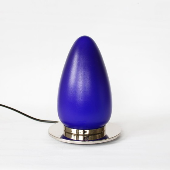 Image 1 of Vintage blauwe en chromen eivormige tafellamp