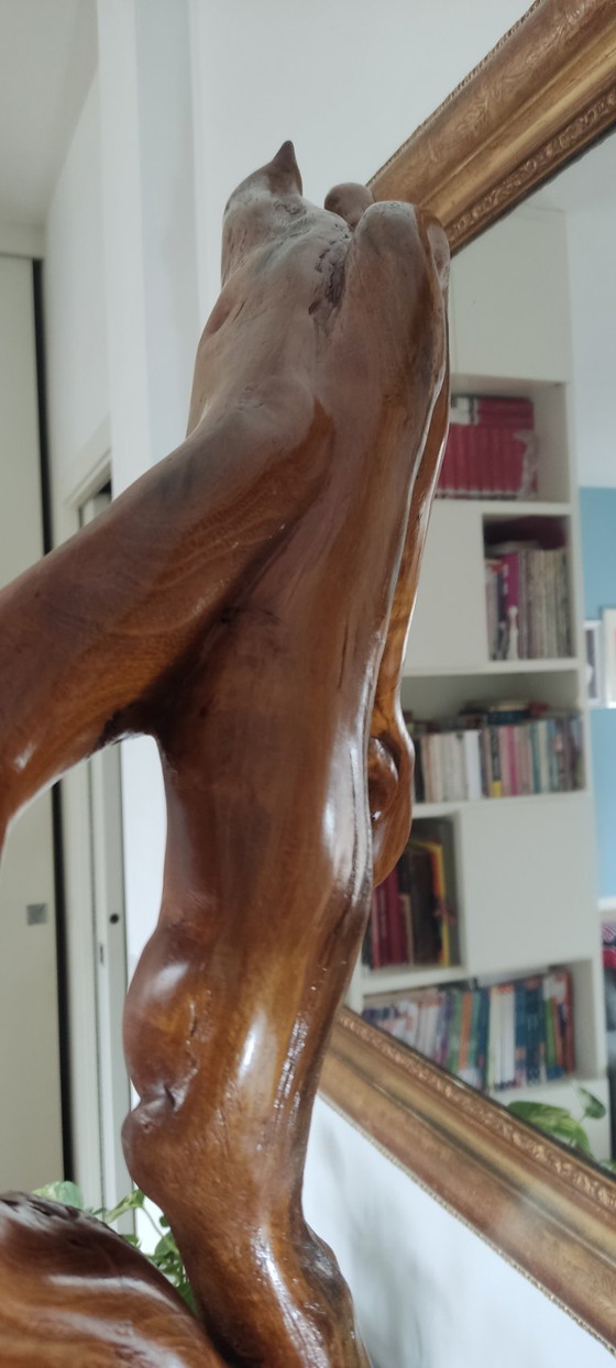 Image 1 of Organic Sculpture "Greyhound" in Solid Wood on a Stone Base – Biomorphic Natural Art