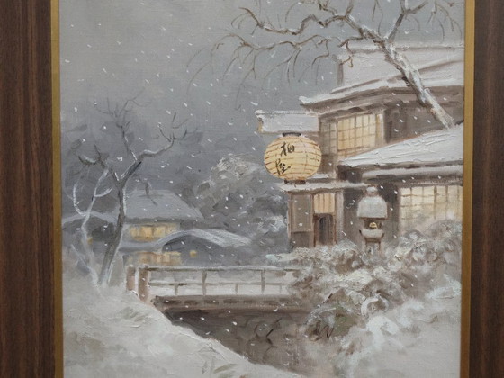 Image 1 of Winterlight in Japan, winter evening, Japanese village in the snow