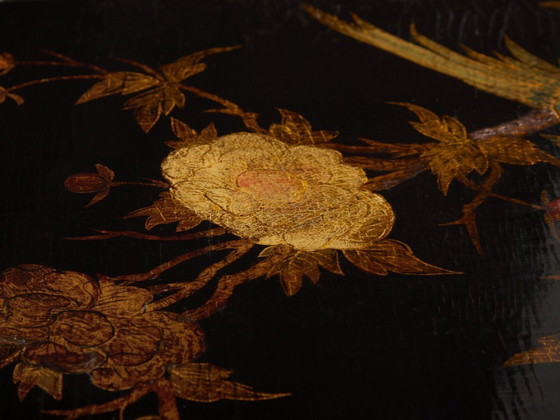 Image 1 of Maison Baguès bamboo brass chinese lacquered small coffee table 1950s