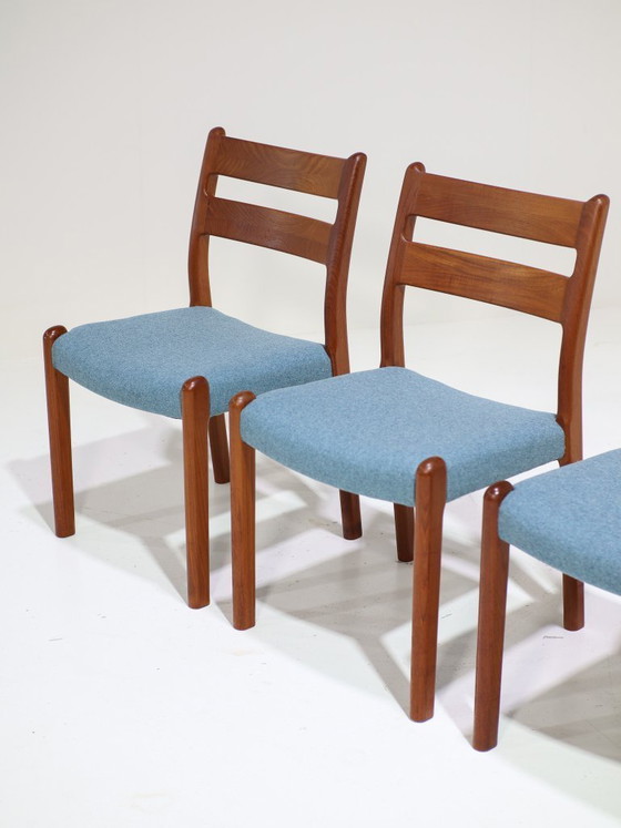 Image 1 of 4x Eetkamerstoelen EMC Møbler teak blauw Deens 1960s