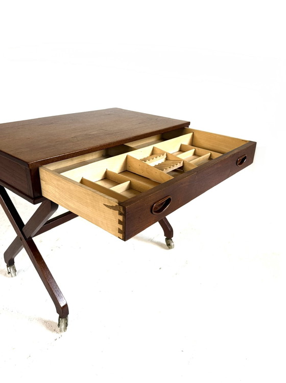 Image 1 of Vintage Deense teakhouten naaitafel, jaren ‘60