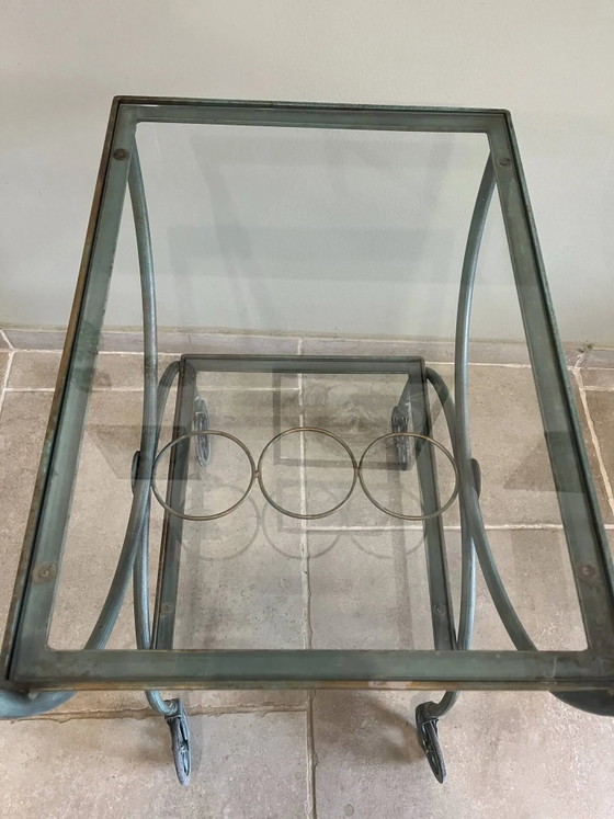 Patinated green-grey wrought iron dessert table – Bar carts, Glass, Art Nouveau (photo 6 of 16)