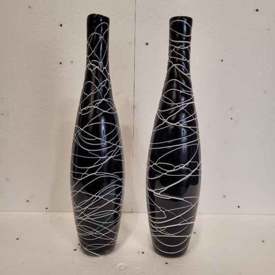 Image 1 of Paar "schwarz-weiße" Vasen, Glas, 70er Jahre - Frankreich