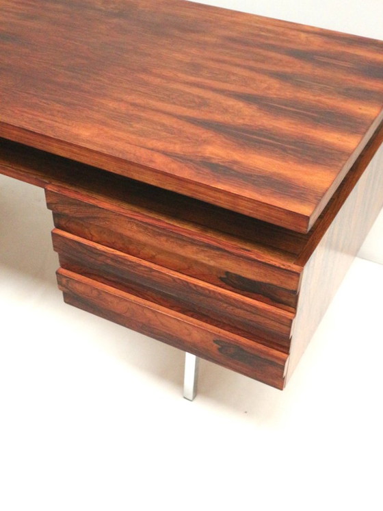 Image 1 of Groot vintage palissander bureau / directiebureau van Leo Bub voor Wertmöbel uit de jaren ’60