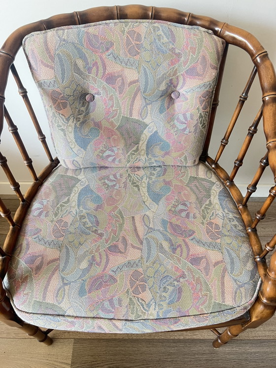 Image 1 of Vintage Hollywood regency stijl faux bamboo fauteuil