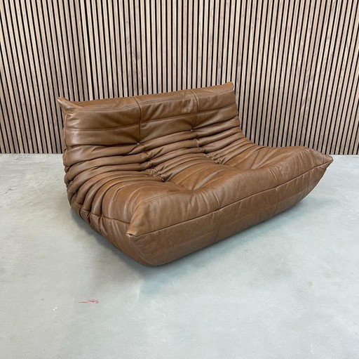 Ligne Roset Togo - Divano due posti in pelle naturale moka