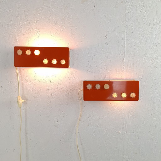 2x vintage wandlampje bedlampje oranje/rood Herda jaren 70