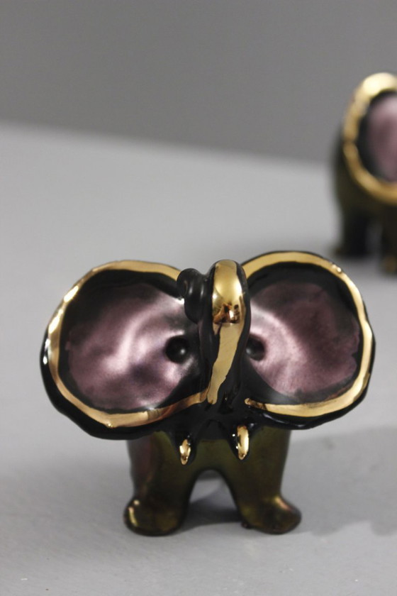 Image 1 of Romolo Verzolini & Studio Errevi - Par de elefantes de cerámica negros y dorados, años 70