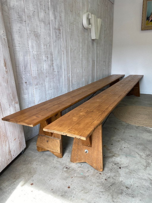 Pair of antique farm benches