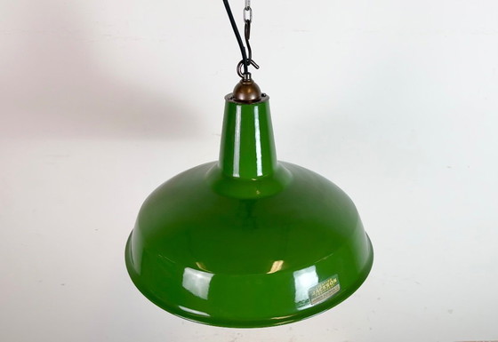 Image 1 of Lampada a sospensione in smalto verde industriale della Jackson Electrical Co., anni '60