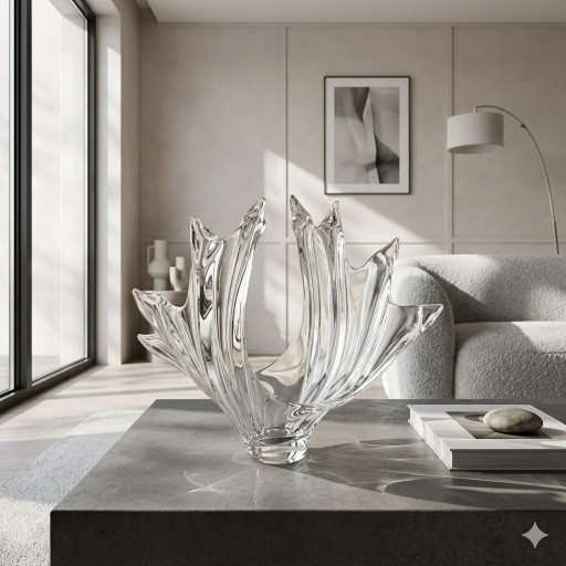 Grande sculpture/coupe en cristal vintage « Vague » – Art Vannes France – Années 1960 (H 34 cm)