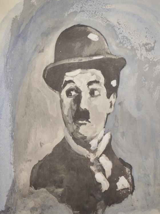 Image 1 of Lithografie van Charlie Chaplin in een lijst