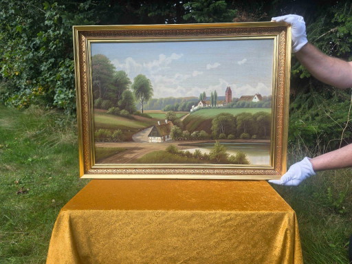 Original Mid Century Landschaftsölgemälde von Inge Basballe