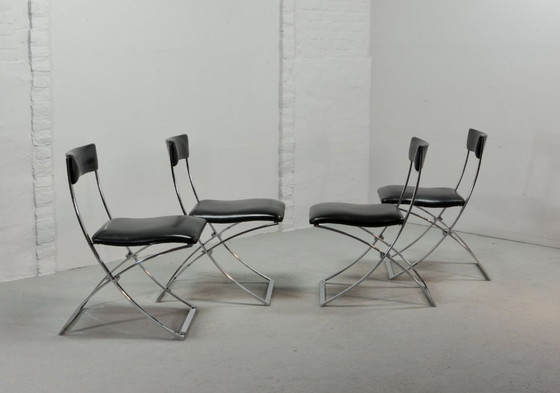 Image 1 of Superb Minimalistic Foldable Dining Chairs Designed by Marcelo Cuneo for Mobel Italia, Set of 4. Italy, 1970s.