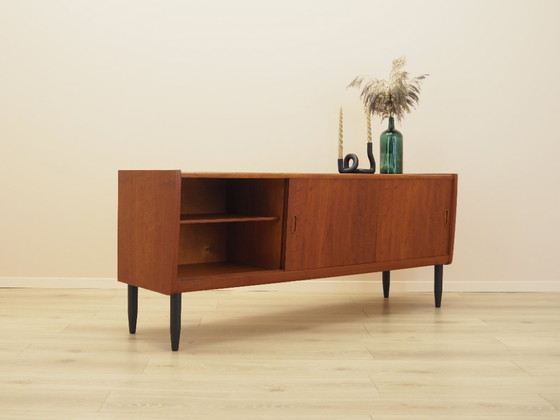 Credenza danese in teak degli anni '70 con ante scorrevoli e ripiani regolabili – Credenze, Legno (photo 6 of 12)