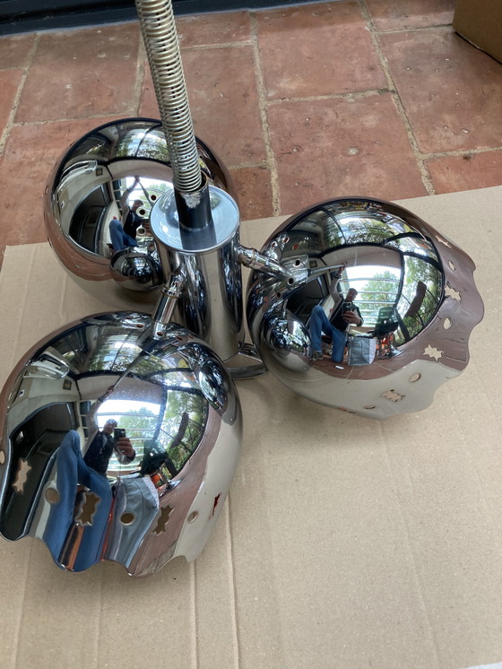 Image 1 of Chrome-plated Metal Hanging Lamp, Italian Work, 70s, Flower Shape, Interior, Orange, Attributed to Goffredo Reggiani