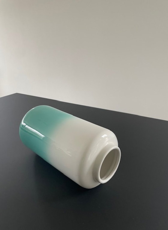Image 1 of Ceramic vase white/turquoise glossy glaze