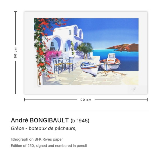 Image 1 of André BONGIBAULT Greece - fishing boats Signed lithograph