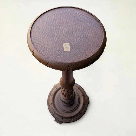 Rare! Vintage Plant Stand – Hand-turned Dark Wood, Mid-Century/Farmhouse Style, Display Table for Vases, (photo 2 of 10)