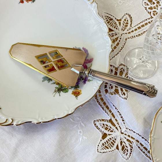 Image 1 of Tweekleurige verzilverde Art Deco taart- of taartschep