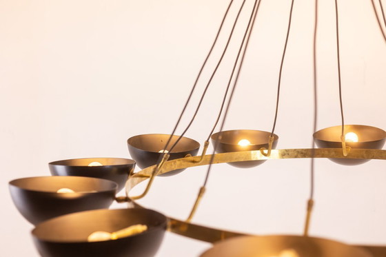 Image 1 of Lampadario o sospensione, 10 luci, ottone e lacca nera, contemporaneo